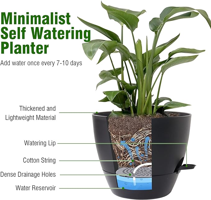 12/10/9 inch Large Self Watering Pots, Plant Pots - Image 5