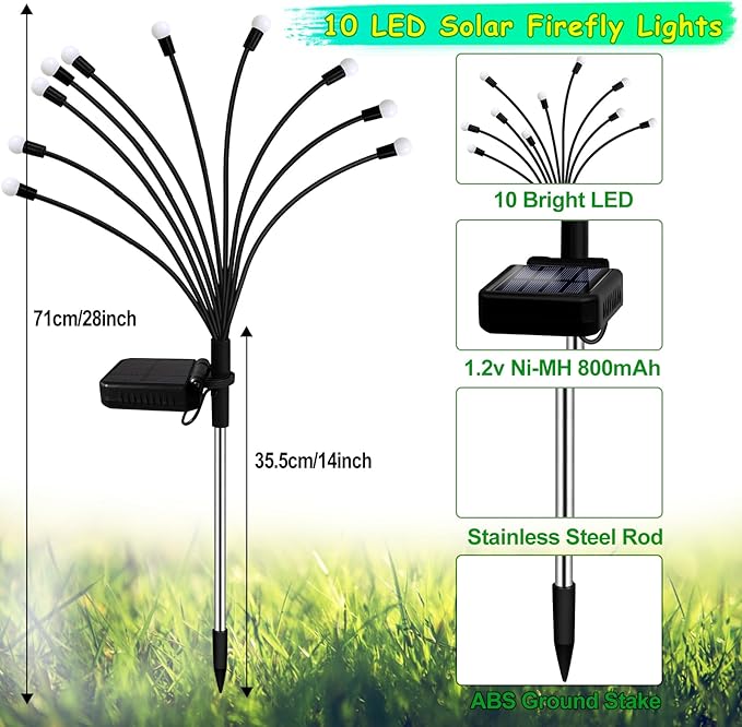 Kohlrabi Solar Garden Lights Outdoor, 6 Pack 60 LED Pink Firefly Lights - Image 2