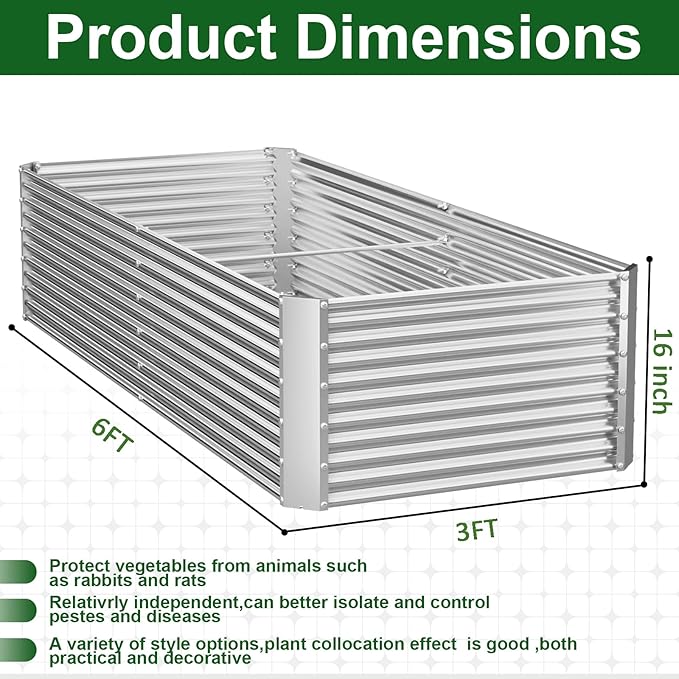 2 Pack Tall 6x3FT Corrugated Galvanized Steel Raised Garden Bed Outdoor - Image 3