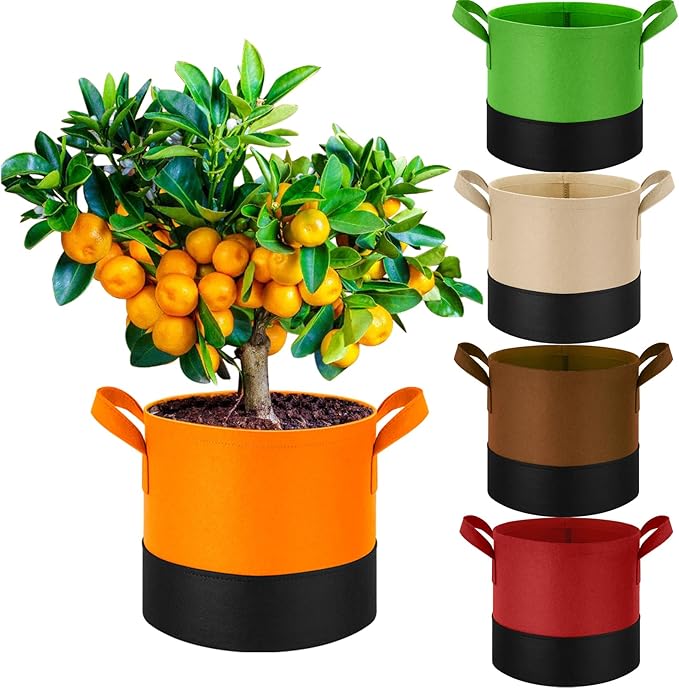 7 Gallon Fabric Grow Bags 5-Pack, 350G Heavy Duty Nonwoven Plant Pots by Fhyisble
