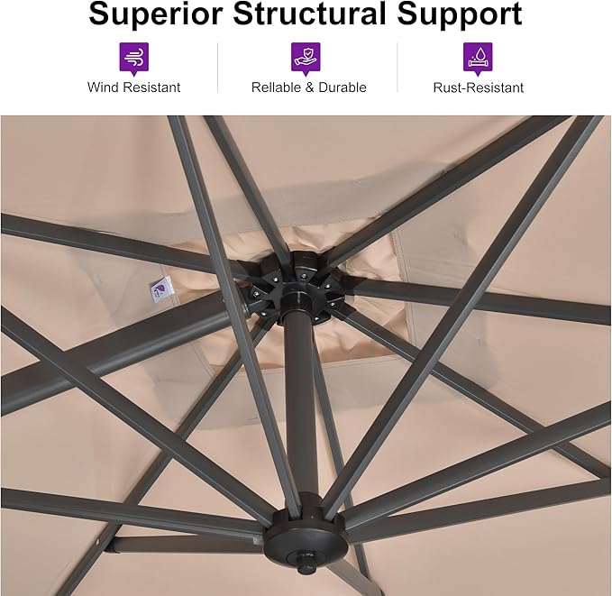 PURPLE LEAF 10 Feet Square Cantilever Umbrella Patio Umbrella - Image 3