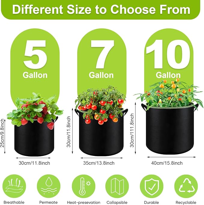 6-Pack 5 Gallon Grow Bags - 300G Heavy Duty Aeration Fabric Pots - Image 2