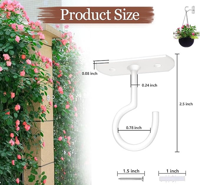 2.5in Ceiling Hooks for Hanging Plants 2Pack White - Image 2