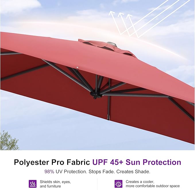 PURPLE LEAF 9 Feet Patio Umbrella Outdoor Cantilever Square Umbrella Aluminum - Image 4