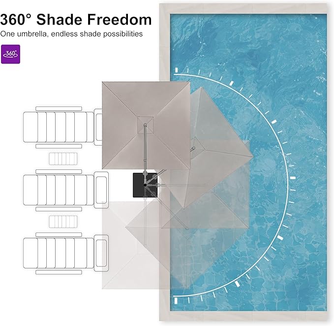 PURPLE LEAF Patio Umbrella 8' X 8' Rectangle Cantilever Umbrella Large Aluminum - Image 5