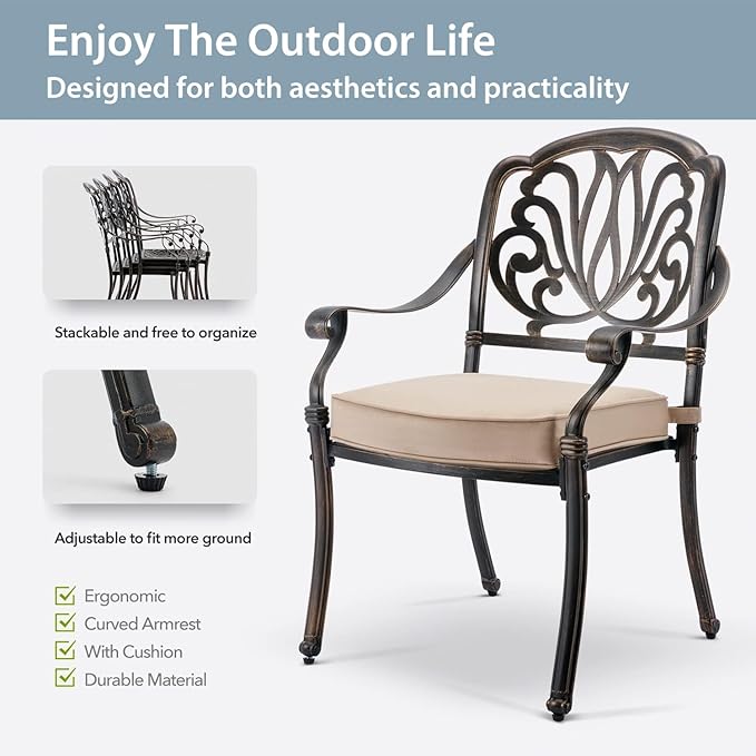 7-Piece Cast Aluminum Patio Furniture, Outdoor Dining Sets - Image 5