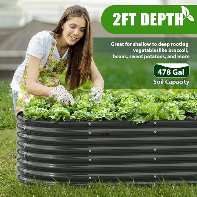 A ANLEOLIFE 8X4X2 ft Galvanized Raised Garden Beds Outdoor, Oval Large Metal - Image 8