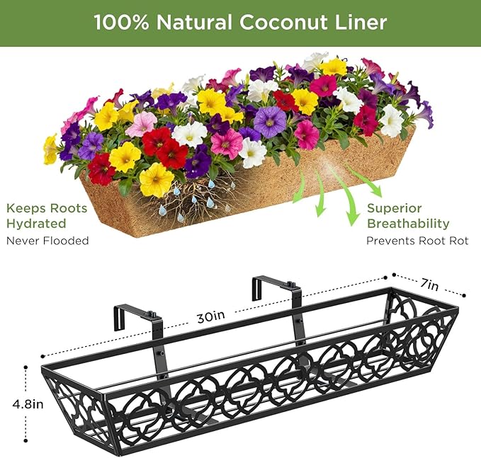 HFHOME 2 Pcs 30" Window Box Deck Railing Planter - Image 2