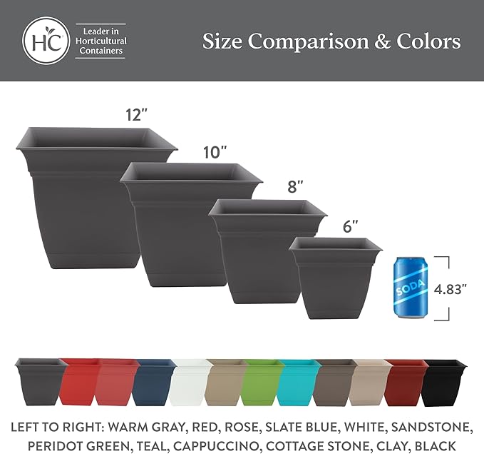 The HC Companies Eclipse Square Plastic Planter w/ Attached Saucer - Image 6