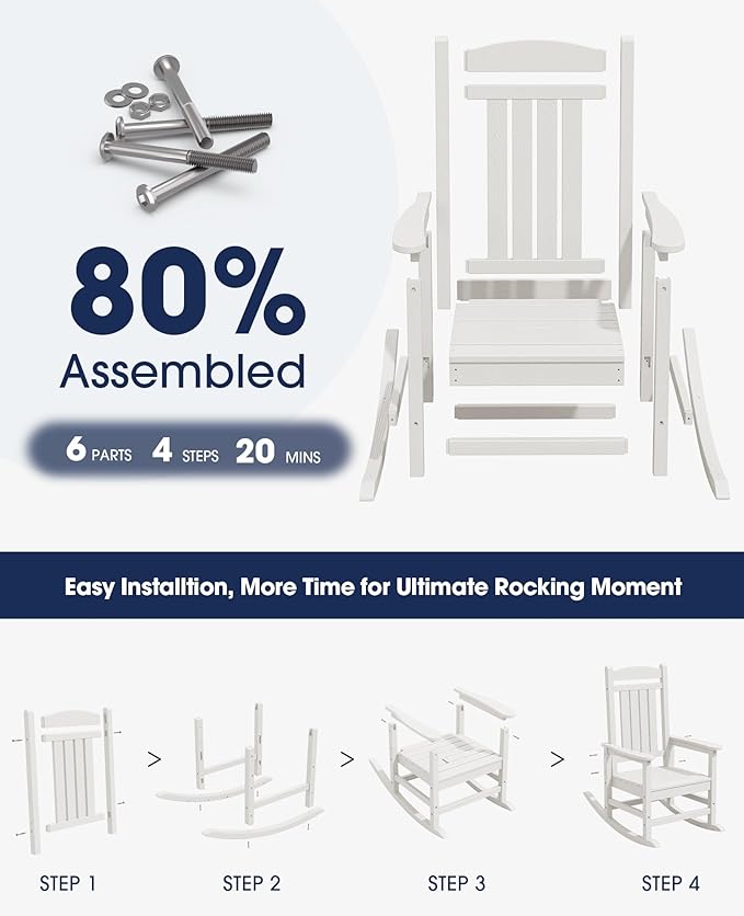KINGYES HDPE Rocking Chairs Outdoor, Patio Rocking Chairs - Image 4