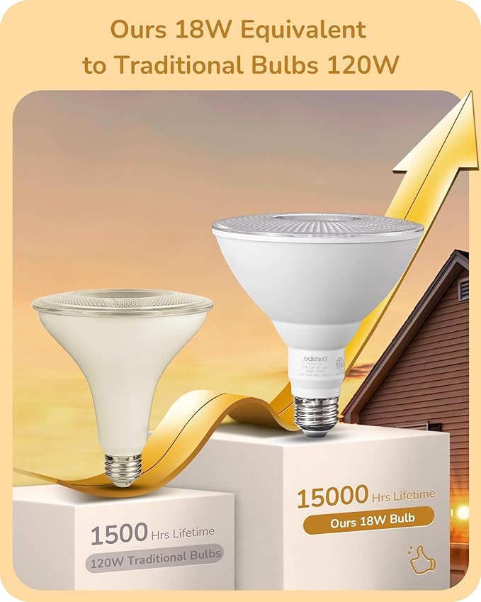 EDISHINE Flood Light Bulbs, PAR38 LED Outdoor Flood Light Bulbs, 120W - Image 5