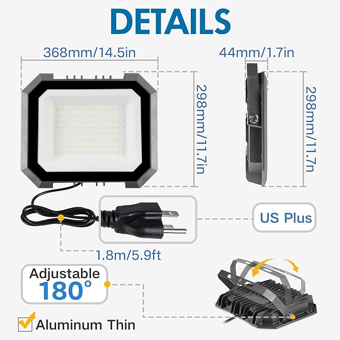 2 Pack LED Flood Lights Outdoor, 200W 20000LM Super Bright Floodlight Outside - Image 4