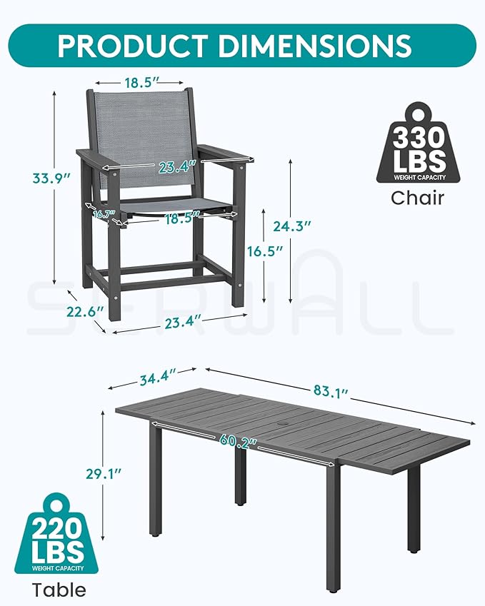 SERWALL 7-Piece Patio Dining Sets, All Weather HDPE Patio Furniture Set - Image 2