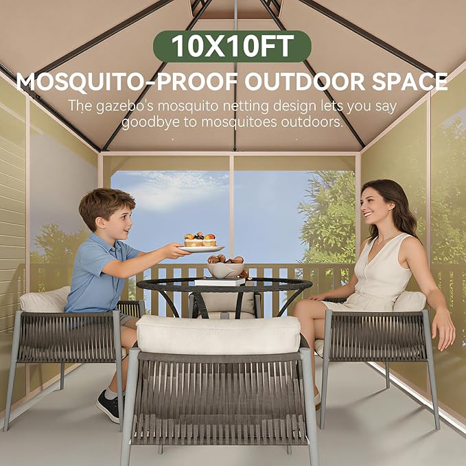 Aoxun Outdoor Gazebo for Patio 10x10 Metal Frame Canopy - Image 2