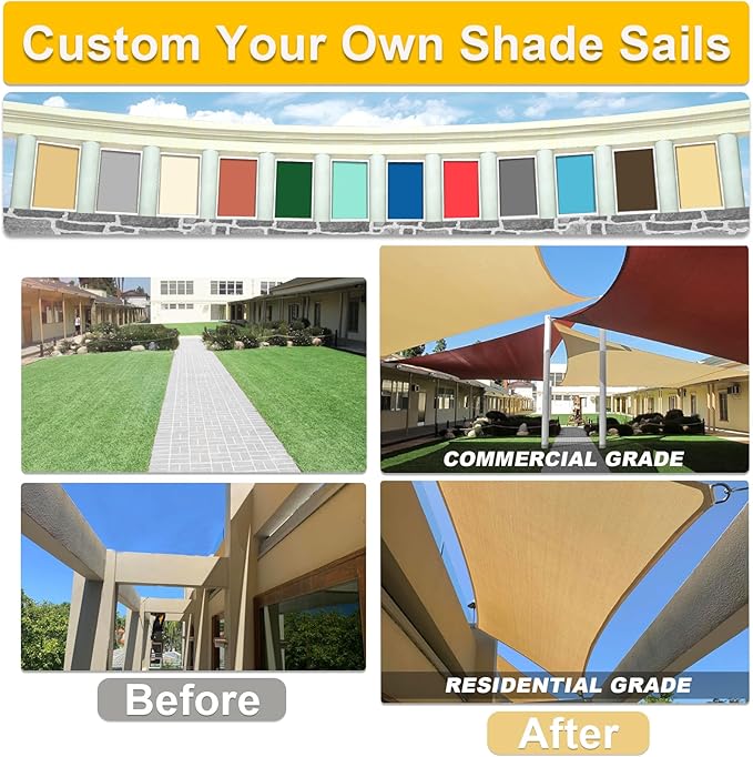 KANAGAWA Sun Shade Sail 16'x20' Sand Rectangle UV Block Canopy Awning Shelter - Image 4