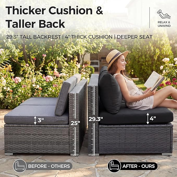 NICESOUL 7 Piece Modern Outdoor Patio Furniture Set, Extra Large Grey Wicker - Image 6