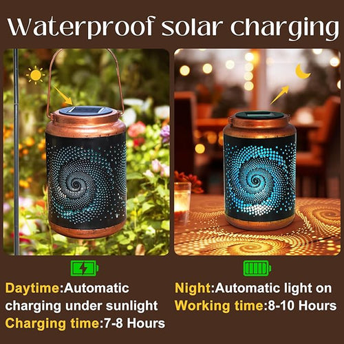 2 Pack Solar Lanterns Outdoor Hanging Metal Waterproof LED - Image 2