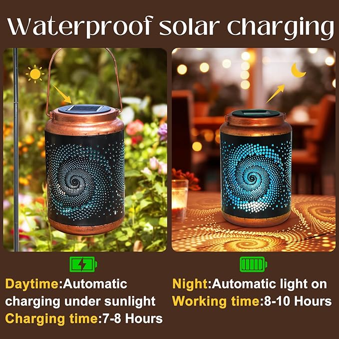 4 Pack Solar Lanterns Outdoor Hanging Metal Waterproof LED Lantern - Image 2