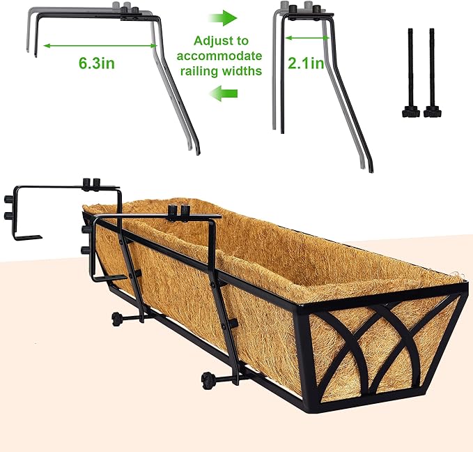 30 Inch Window Deck with Coco Liner, Fence Metal Hanging Flower Planter Window - Image 4