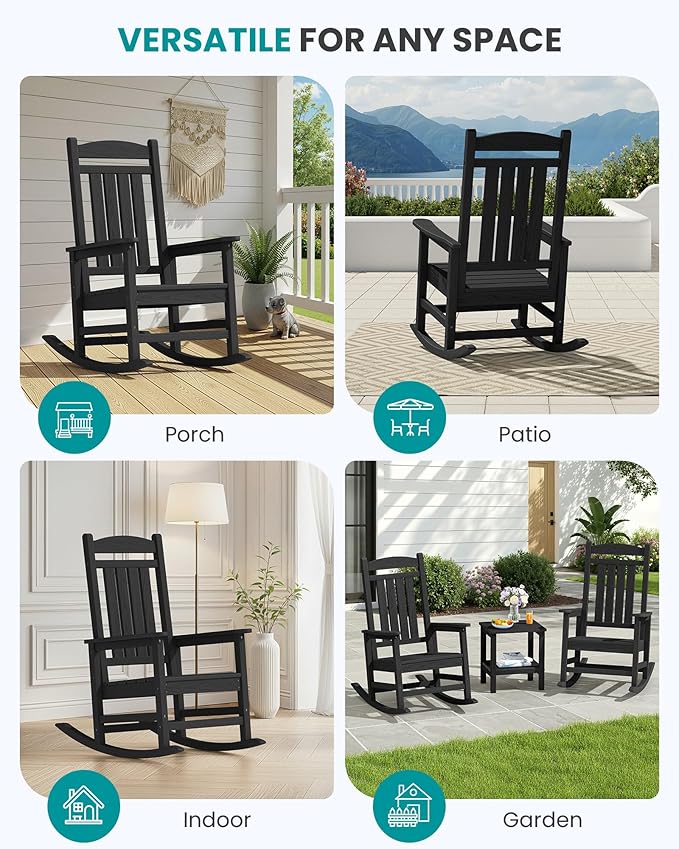 SERWALL HDPE Outdoor Rocking Chair Set of 4, Patio Rocking Chairs, All-Weather - Image 8