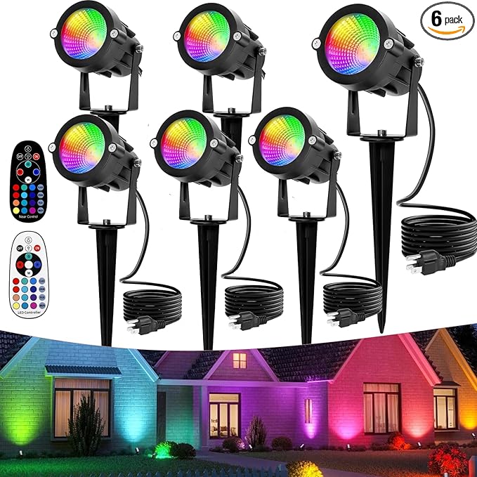 Halloween Christmas Spotlights Outdoor: RGBW Spot lights Plug in 120V Remote by CoziTech