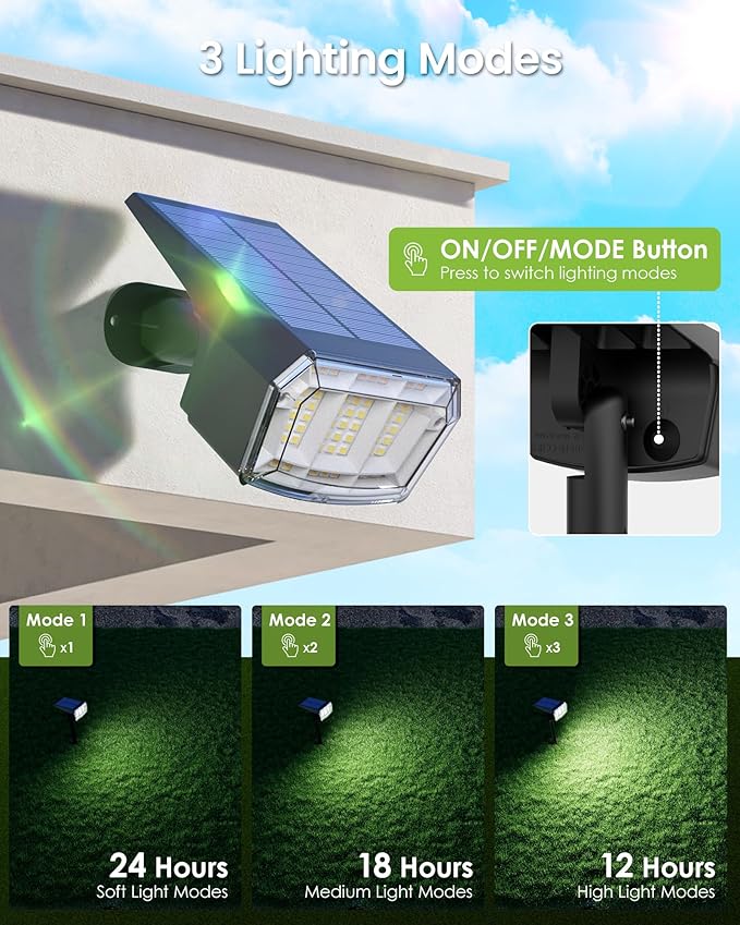Solar Spot Lights Outdoor IP67 Waterproof 10 Pack, 63 LED 3 Modes Solar - Image 2