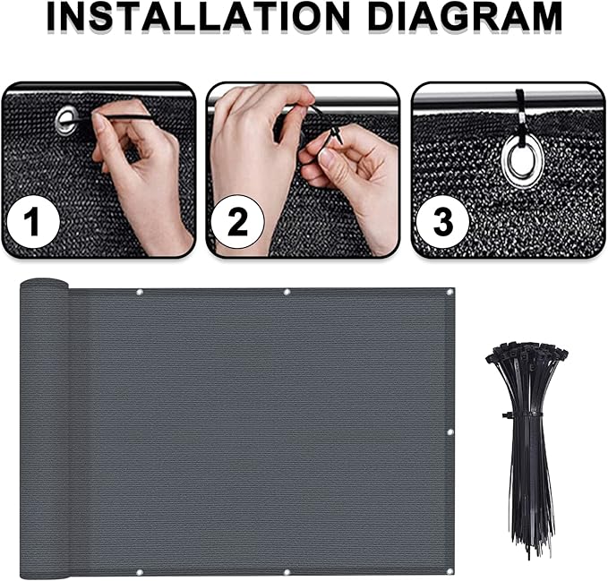 LOVE STORY 3'x10' Dark Grey Balcony Privacy Screen Fence Cover UV Protection - Image 2