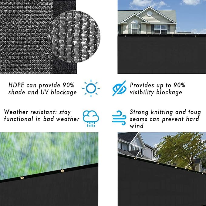 UPGRADE Privacy Fence Screen 6'x75' Black Outdoor 90% Visibility Blockage 170 - Image 5