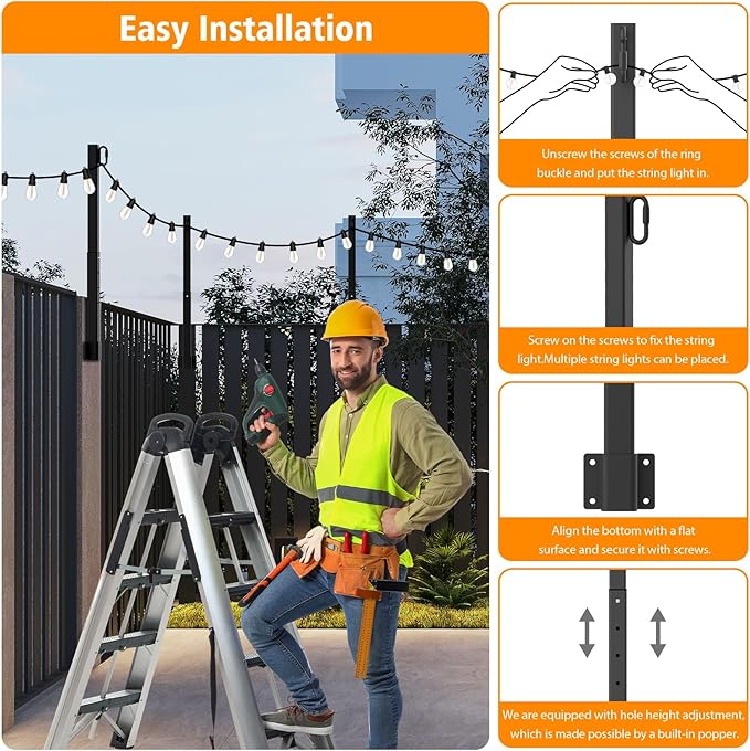4 Pack String Light Poles, 2.8 Ft Light Poles - Image 6