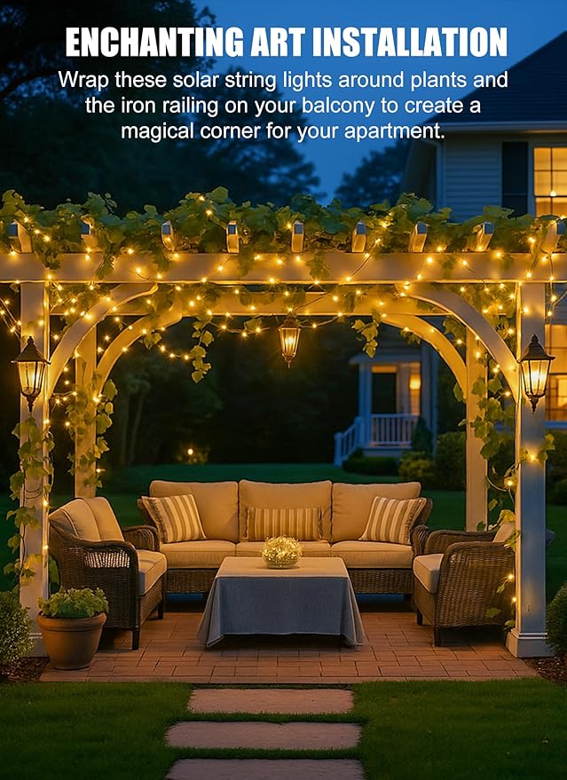 Minetom Solar String Lights for Outside, 33Ft 100 LED Outdoor Solar Fairy Lights - Image 4