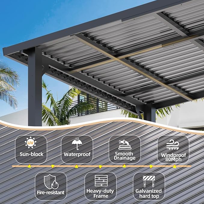AECOJOY 8x8 Hardtop Gazebo Outdoor Pergola, Small Heavy Duty Lean to Metal - Image 5