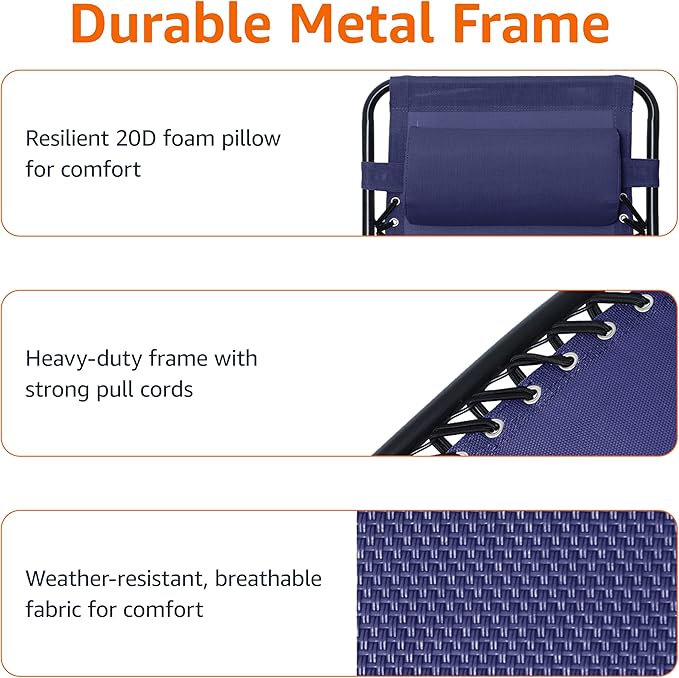 Amazon Basics Outdoor Textilene Adjustable Zero Gravity Folding Reclining - Image 6