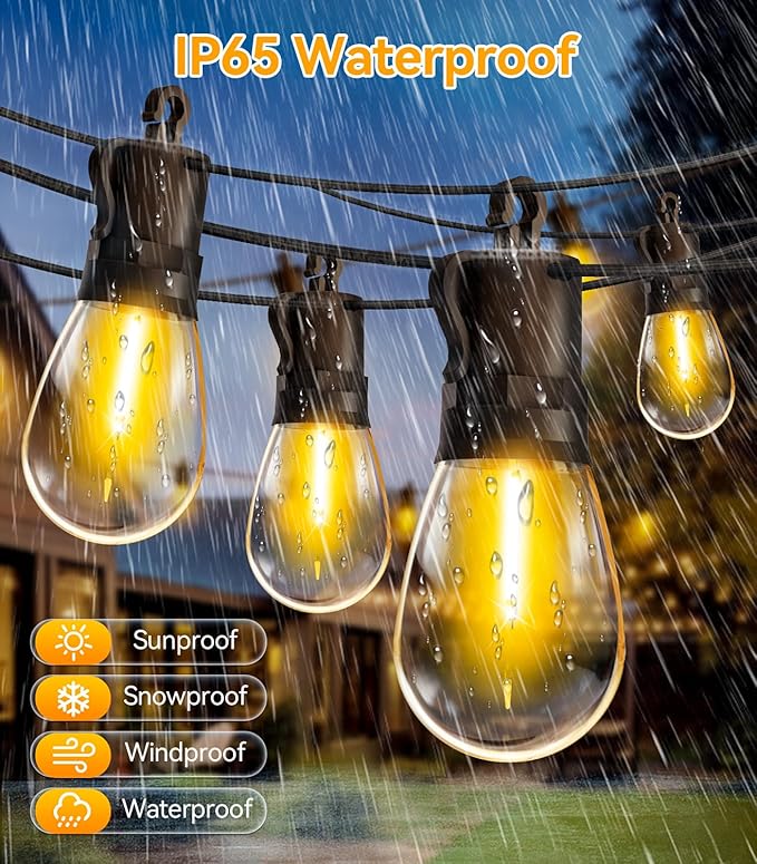 Outdoor String Lights Patio LED Light Outside - 60M IP65 Waterproof 58+2 S14 - Image 4