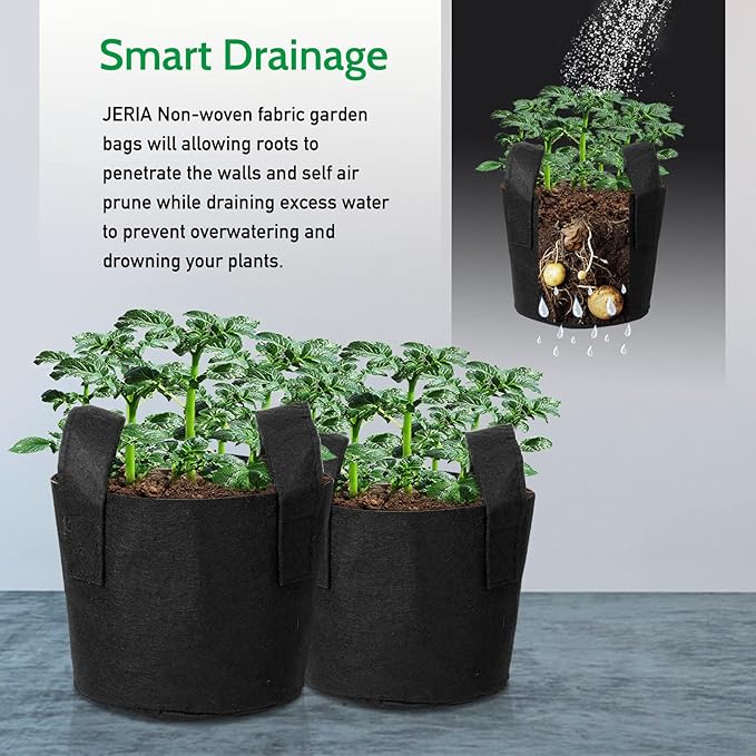 JERIA 12-Pack 15 Gallon Grow Bags, 300G Thickened Nonwoven Garden Pots - Image 6