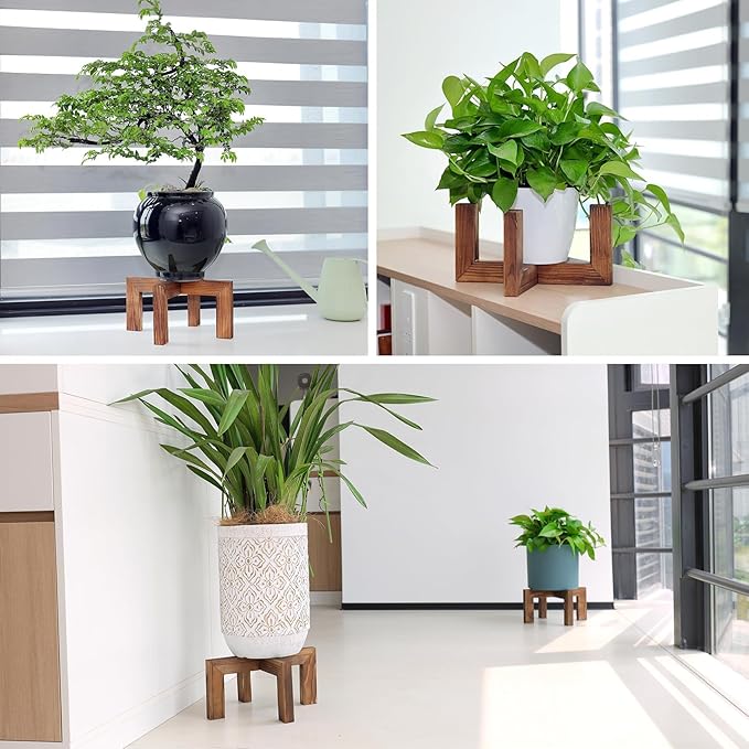 Plant Stand, Indoor/Outdoor Wood Plant Holder, Single Flower Pot Stand - Image 6