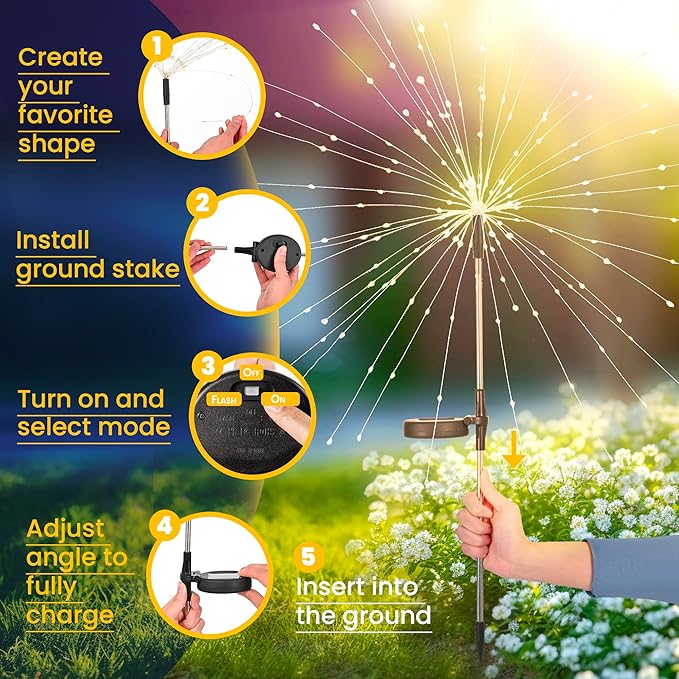 GIGALUMI Garden Decor Outdoor Lights 120LED 2Pack, Solar Garden Lights - Image 4