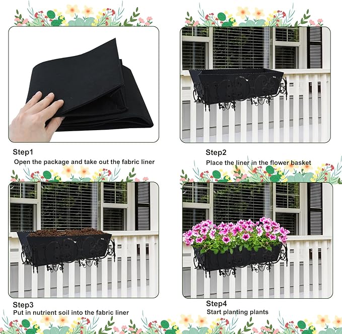 2PCS 24Inch Rectangle Window Box Liner Felt Planter Basket Liner Insert Black - Image 5