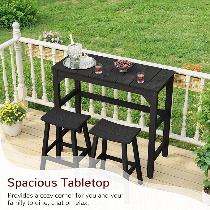 Stoog 3-Pieces Patio Bar Set, All-Weather HIPS Outdoor Bar Stools Set of 2 - Image 7