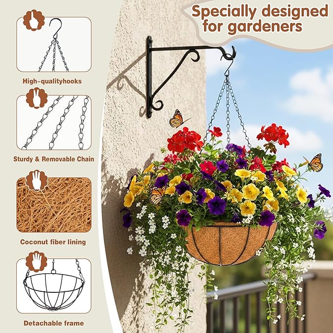 Metal 10 inch Round Planter, 4 Pack Hanging Wire Basket - Image 6