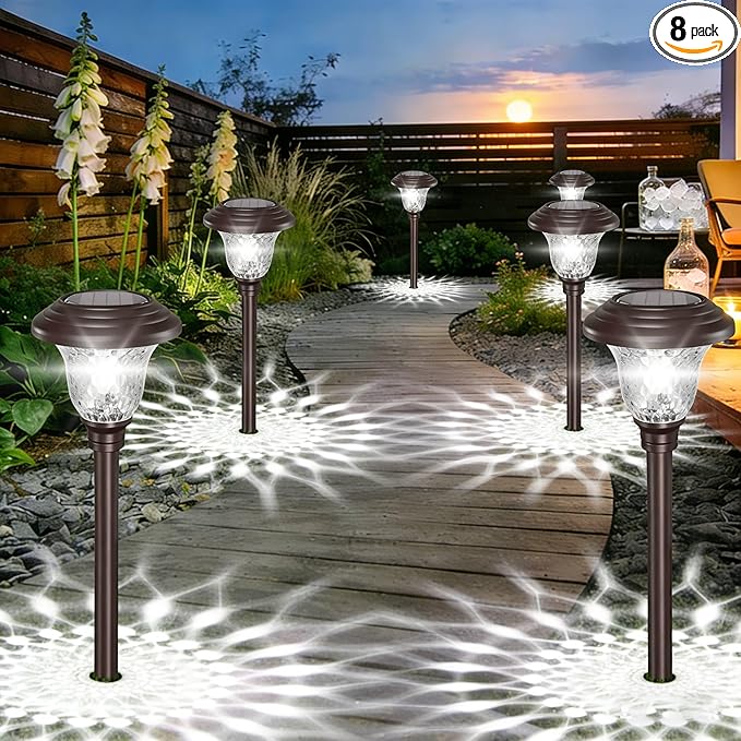 BEAU JARDIN 8 Pack Solar Pathway Lights White+Color Changing Stainless Steel 3 by BEAU+JARDIN