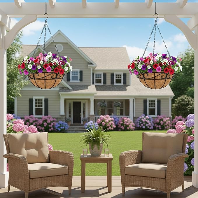 Outdoor Metal Hanging Planters Basket Hanging Baskets - Image 5