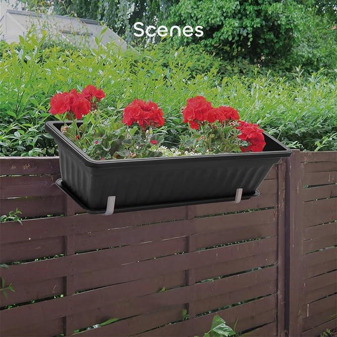 GROWNEER 6 Packs 17 Inches Black Flower Window Box Plastic Vegetable Planters - Image 7