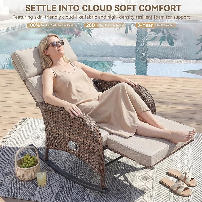 Zero Gravity Patio Rocking Wicker Recliner Chair - Image 4
