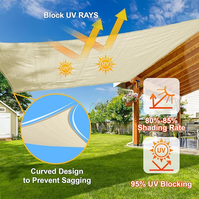 SUNLAX Sun Shade Sail 14' x 17' Butter Cream Rectangle Canopy Sail Shade Cover - Image 4