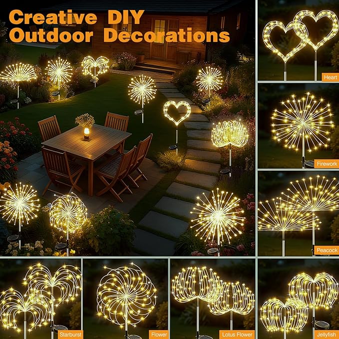 btfarm 1 Pack Solar Garden Lights Outdoor, 8 Modes Firework Lights Solar Powered - Image 4