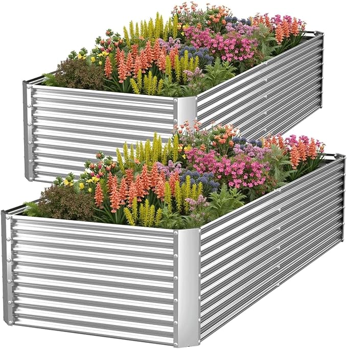 2 Pack Tall 8x3FT Raised Beds for Gardening, Corrugated Galvanized Steel Raised by OZMSHF