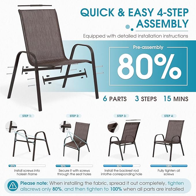 Outdoor Stackable Chairs Set of 8, Stacking Patio Chairs - Image 5