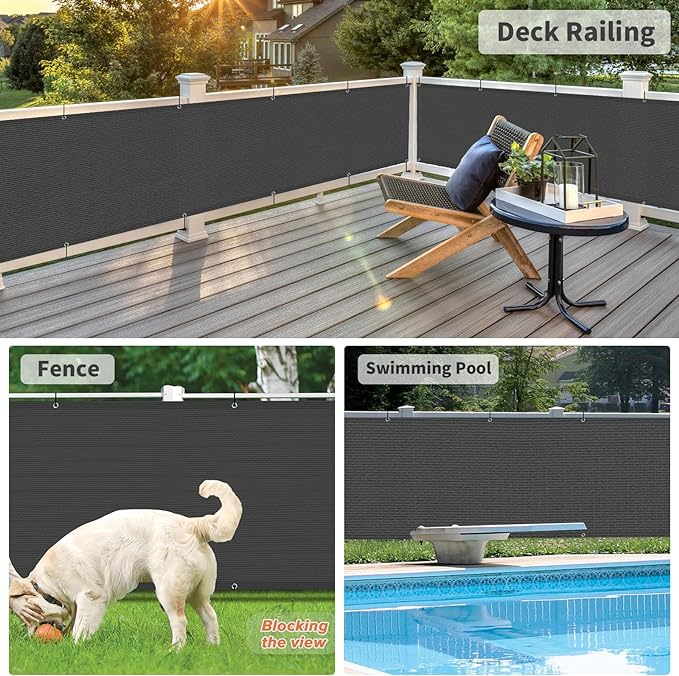 LOVE STORY 3'x12' Dark Grey Balcony Screen Privacy Fence Cover UV Protection - Image 5