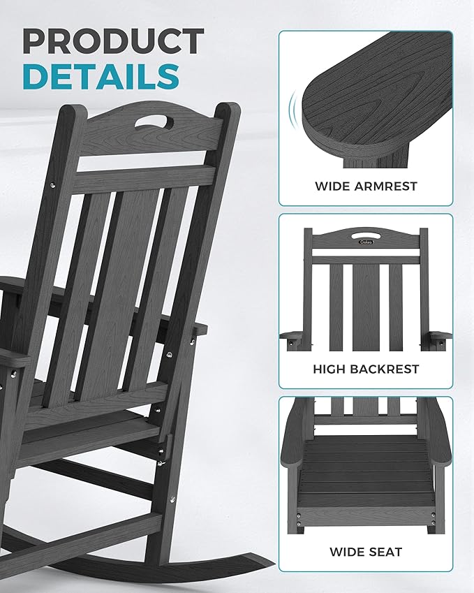 Ciokea Oversized Outdoor Rocking Chairs Set of 4, 380lbs Heavy-Duty Large Patio - Image 6