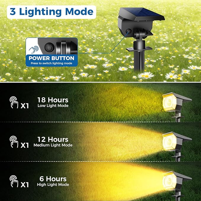 6 Pack Solar Spot Lights Outdoor, Solar Spotlights Outdoor Waterproof 2-in-1 - Image 3